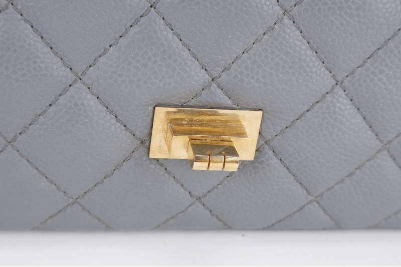 CHANEL REISSUE 2.55 (1893xxxx) MEDIUM DOUBLE FLAP DARK GREY CAVIAR LEATHER GOLD HARDWARE WITH DUST COVER