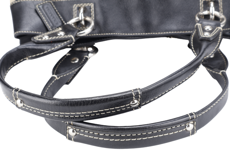COACH BLACK PENELOPE CARRYALL SIGNATURE CANVAS AND LEATHER TOTE BAG SILVER HARDWARE NO DUST COVER