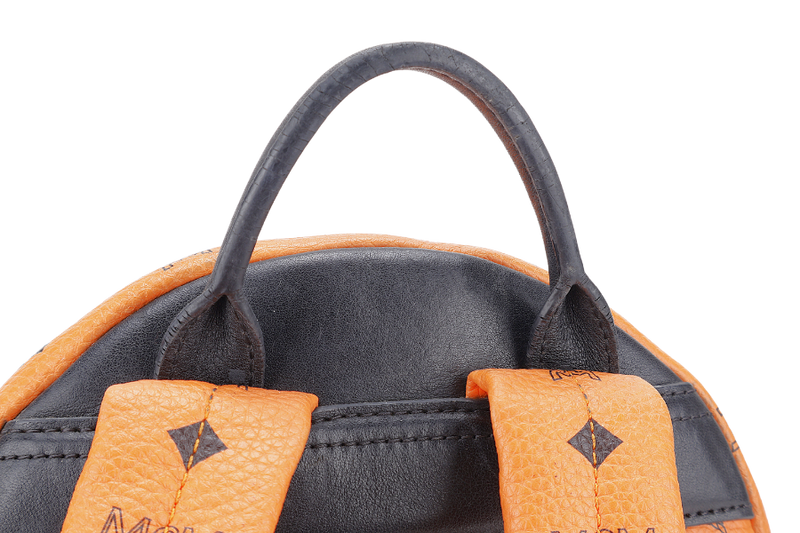 MCM STARK DUAL BACKPACK ORANGE-BLACK LEATHER SILVER HARDWARE NO DUST COVER