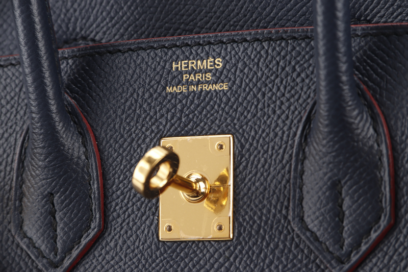 HERMES BIRKIN 25 CONTOUR BLUE INDIGO EPSOM LEATHER GOLD HARDWARE STAMP X (2016) WITH KEYS&LOCK, RAIN COAT AND DUST COVER