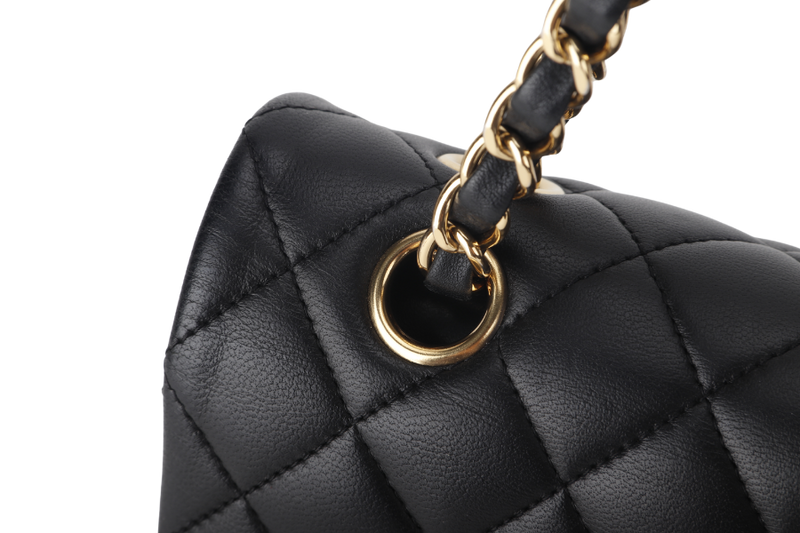 CHANEL CLASSIC FLAP MEDIUM BLACK LAMBSKIN GOLD HARDWARE WITH CARD (3040xxxx) WITH DUST COVER  AND BOX