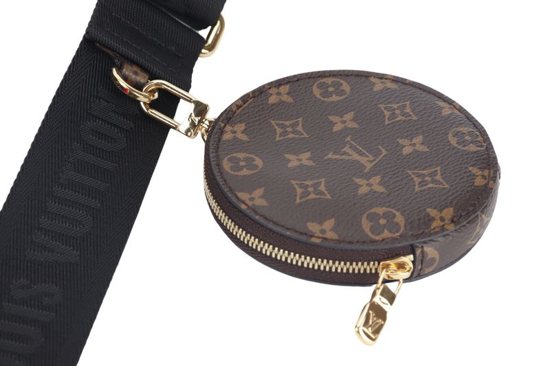 LOUIS VUITTON MAXI MULTI POCHETTE (M58980) BLACK AND FUCHSIA NYLON PILLOW MONOGRAM WITH GOLD CHAIN , STRAP WITH DUST COVER