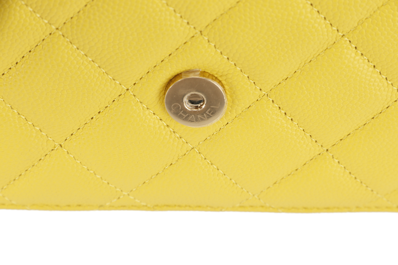 CHANEL CLASSIC WALLET ON CHAIN MICROCHIP (ETGCxxxx) YELLOW CAVIAR LEATHER SILVER HARDWARE WITH DUST COVER AND BOX