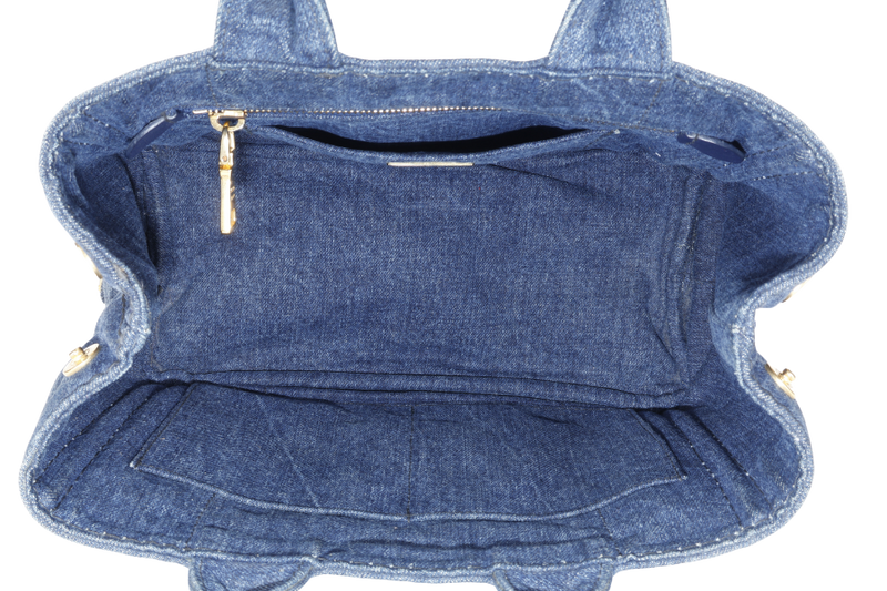 PRADA BN2439 BLUE CANAPA LOGO DENIM SATCHEL HANDBAG GOLD HARDWARE WITH CARD