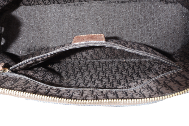 CHRISTIAN DIOR STREET CHIC TROTTER BAG BROWN LEATHER BLUE DEMIN GOLD HARDWARE NO DUST COVER