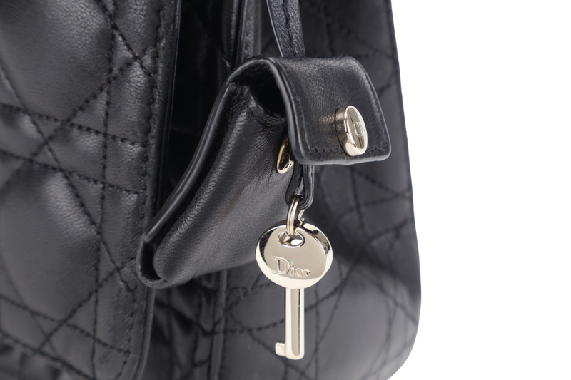 CHRISTIAN DIOR NEW LOCK FLAP BAG BLACK LAMBSKIN LEATHER GOLD HARDWARE WITH KEYS NO DUST COVER