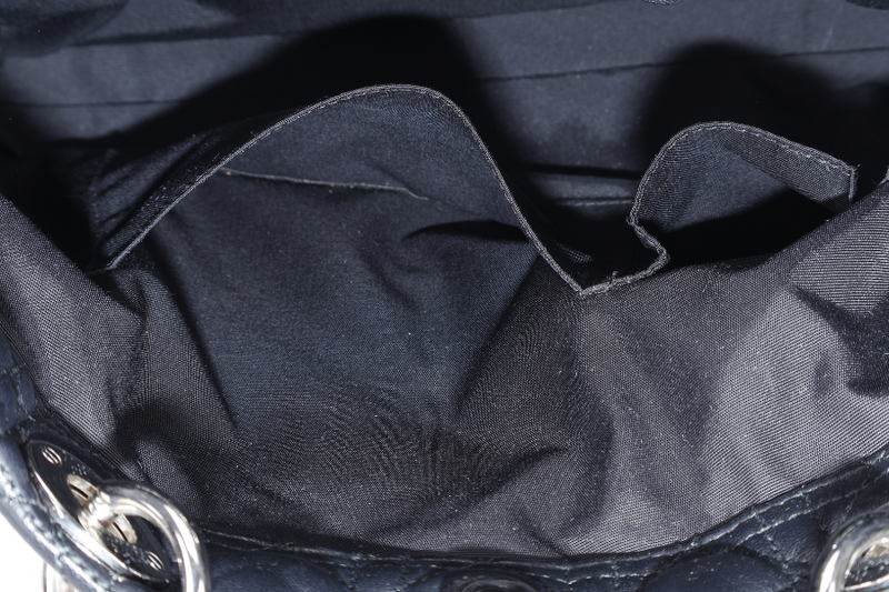 CHRISTIAN DIOR CANNAGE SHOPPING TOTE LARGE BLACK LAMBSKIN SILVER HARDWARE WITH DUST COVER
