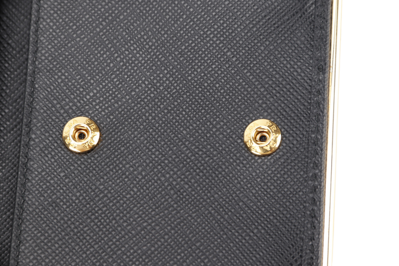 PRADA BLACK SAFFIANO CARD CASE WITH COIN POUCH GOLD HARDWARE NO CARD WITH BOX