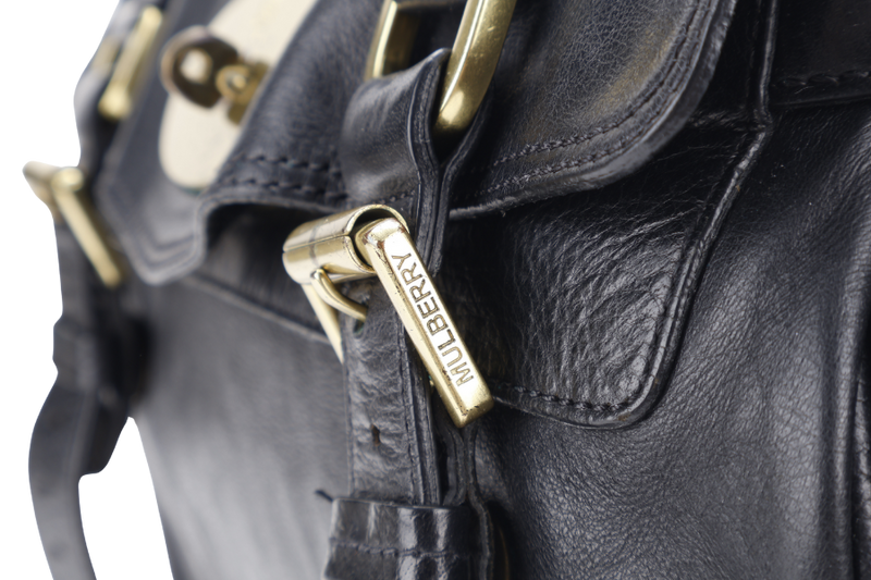 MULBERRY ALEXA SMALL BLACK LEATER 2WAYS BAG GOLD HARDWARE WITH SLING