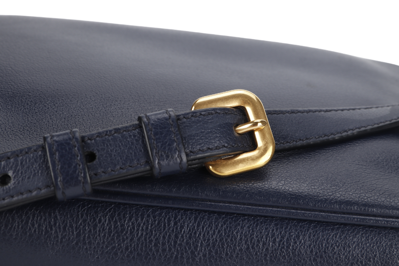 PRADA CAMERA CROSSBODY BAG (1BH089) NAVY BLUE GLACE CALF LEATHER GOLD HARDWARE WITH DUST COVER AND CARD