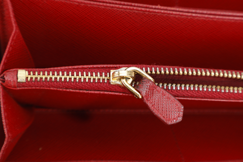 PRADA CONTINENTAL ZIPPY WALLET RED SAFFIANO NO DUST COVER