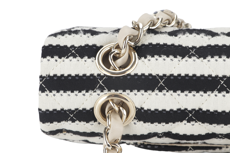 CHANEL COCO SAILOR STRIPE (1919xxxx) BLACK & WHITE JERSEY GOLD HARDWARE WITH CARD