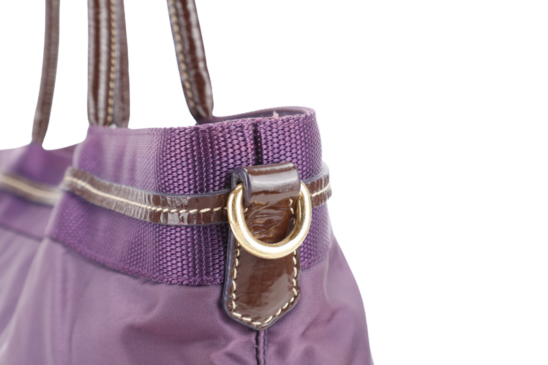 PRADA TESSUTO LOGO TOTE (BS6400) PURPLE NYLON JACQUARD GOLD HARDWARE NO DUST COVER