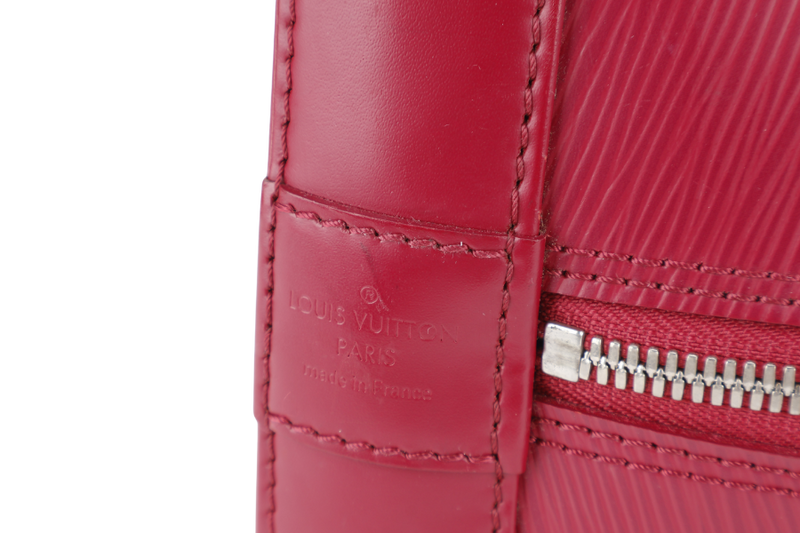 LOUIS VUITTON ALMA GM BURGUNDY EPI LEATHER SILVER HARDWARE WITH DUST COVER