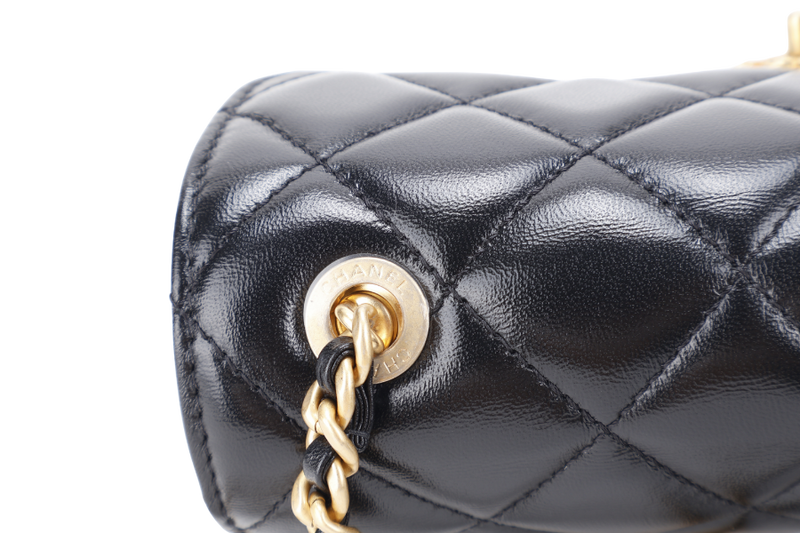 CHANEL QUILTED FLAP CLUTCH BAG SHINY BLACK LAMBSKIN GOLD HARDWARE (E210xxxx) WITH DUST COVER, BOX AND PAPER BAG