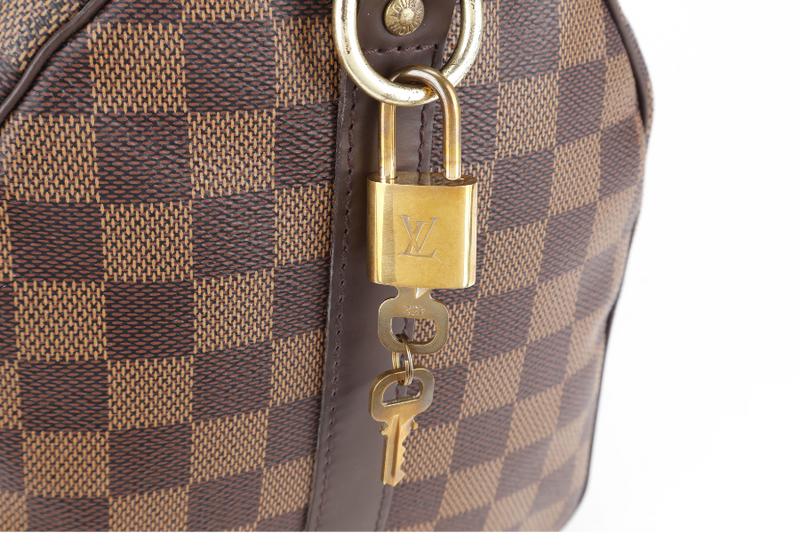 LOUIS VUITTON SPEEDY 30 DAMIER EBENE CANVAS GOLD HARDWARE WITH STRAPS, LOCK & KEYS AND DUST COVER