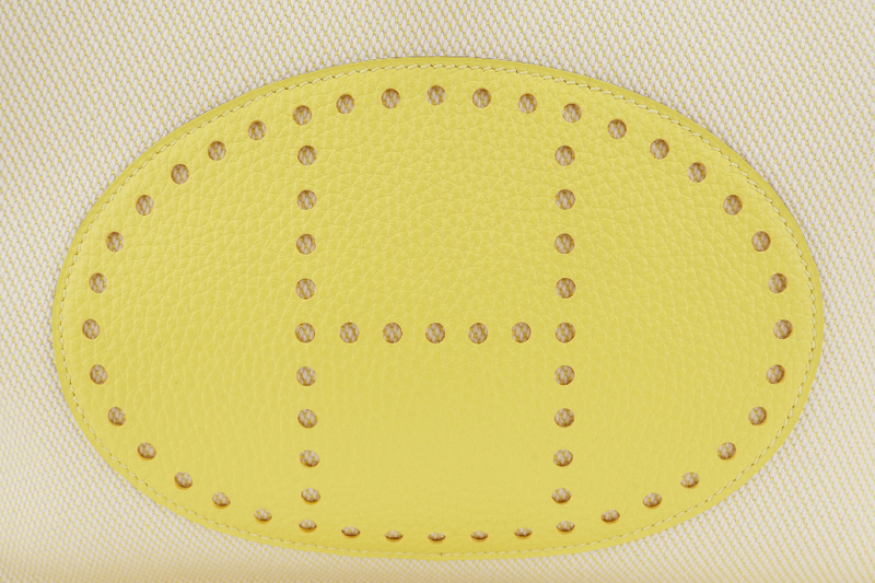 HERMES EVELYNE PM ECRU TOILE LIME YELLOW COLOR STAMP Y (YEAR 2020) WITH STRAP, DUST COVER, BOX AND PAPER BAG