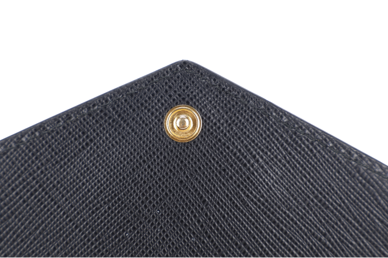 PRADA 1MF006 SAFFIANO LEATHER ENVELOPE CLUTCH BLACK & BLUE WITH CARD AND BOX