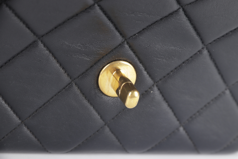 CHANEL VINTAGE MINI SQUARE LEATHER STRAPS (463xxxx) BLACK LAMBSKIN WITH CARD AND DUST COVER