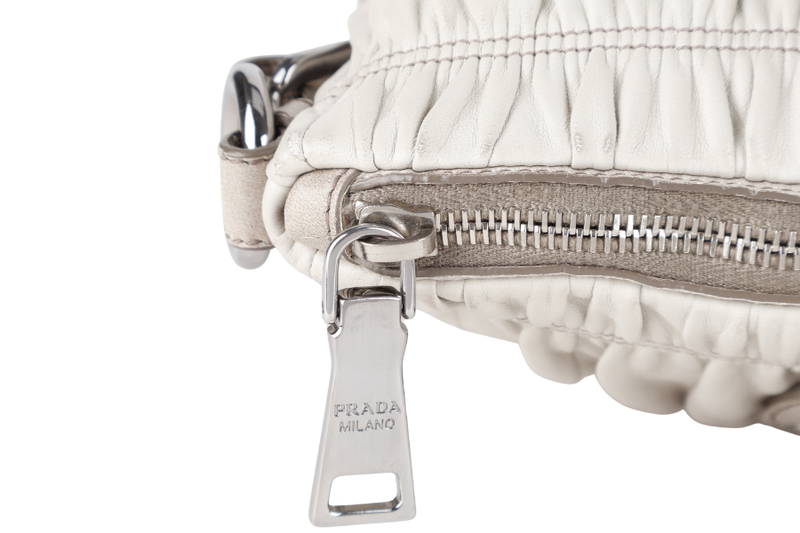 PRADA NAPPA GAUFRE (BN1935) GREY LEATHER SILVER HARDWARE WITH STRAPS, CARD AND DUST COVER