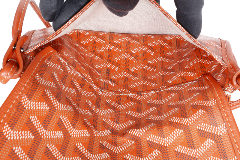 GOYARD GOYARDINE PLUMET ORANGE CANVAS SLING BAG SILVER HARDWARE NO DUST COVER