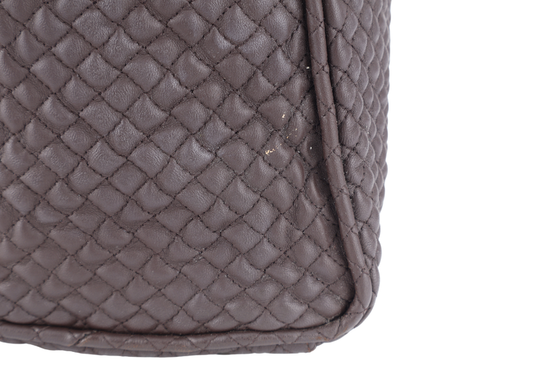 BOTTEGA VENETA DARK BROWN QUILTED LEATHER BOSTON BAG WITH DUST COVER