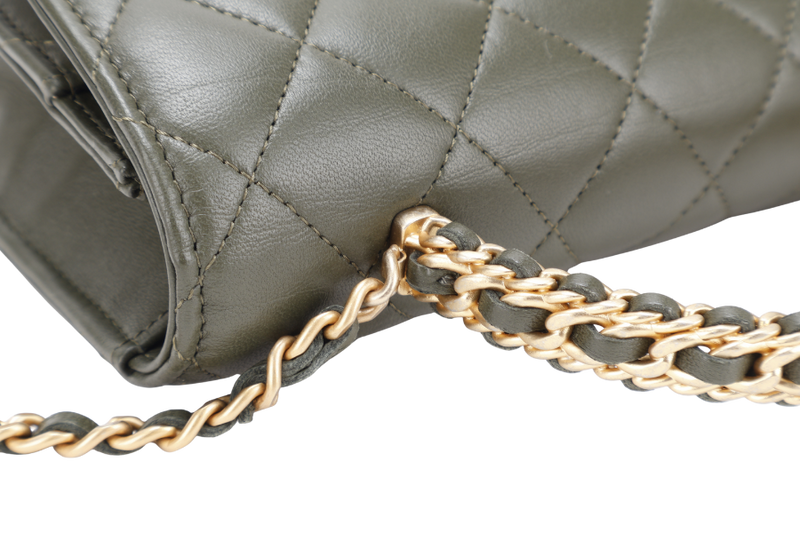 CHANEL PICK ME UP TOP HANDLE WOC GREEN LAMBSKIN GOLD HARDWARE (P45Txxxx) WITH DUST COVER, BOX AND PAPER BAG