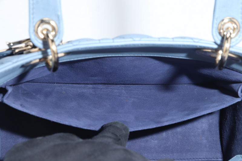 CHRISTIAN DIOR LADY DIOR MEDIUM BLUE GRADIENT SILVER HARDWARE WITH CARD, STRAPS AND DUST COVER