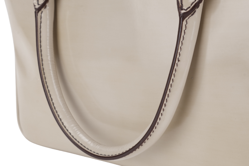 PRADA BN1114 TOP HANDLE BEIGE VINYL BAG SILVER HARDWARE WITH CARD, KEYS&LOCK AND DUST COVER