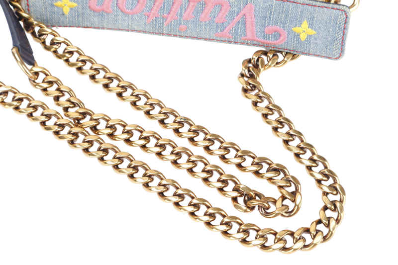 LOUIS VUITTON NEW WAVE CHAIN BAG BLUE DENIM GOLD HARDWARE WITH DUST COVER