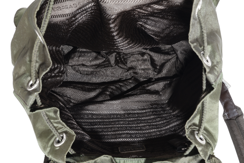 PRADA B2811 GREEN VELA NYLON BACKPACK WITH SILVER HARDWARE WITH CARD NO DUST COVER