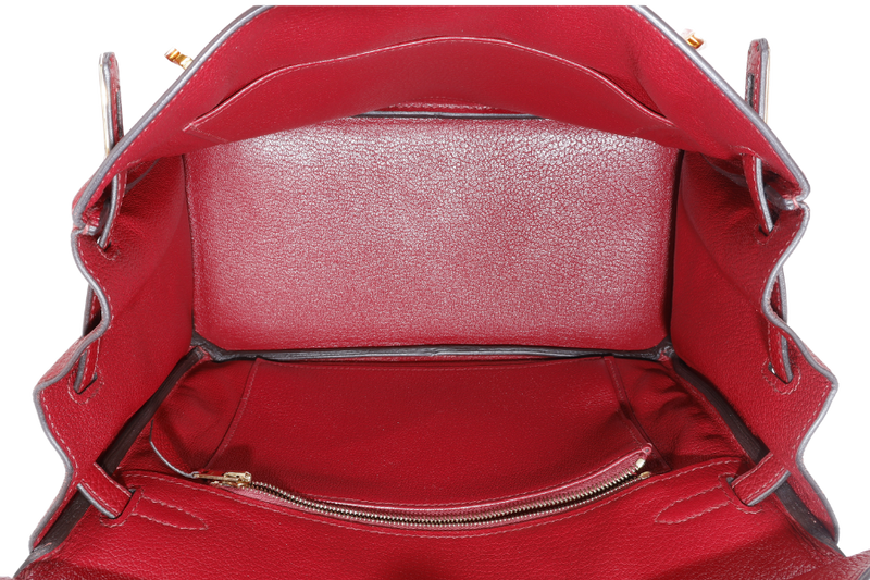 HERMES BIRKIN 25 ROUGE GRENAT TOGO GOLD HARDWARE STAMP C (YEAR 2018) WITH KEYS&LOCK, RAINCOAT, CARE CARD, DUST COVER AND BOX
