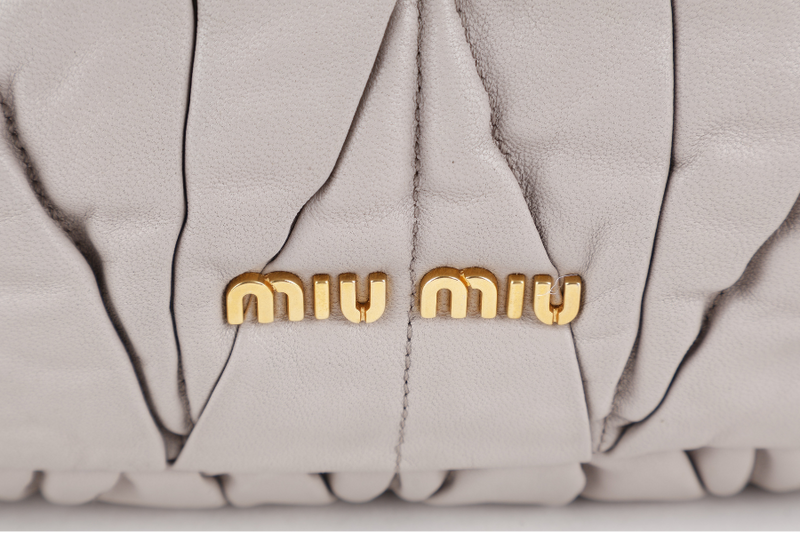 MIU MIU GREY TURNLOCK TOP HANDLE MATELASSE LEATHER 2WAY BAG GOLD HARDWARE WITH LEATHER STRAPS NO DUST COVER