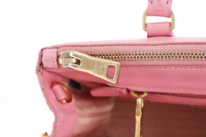 PRADA BN1801 SAFFIANO LUX SMALL PINK LEATHER GOLD HARDWARE WITH LONG STRAPS NO DUST COVER