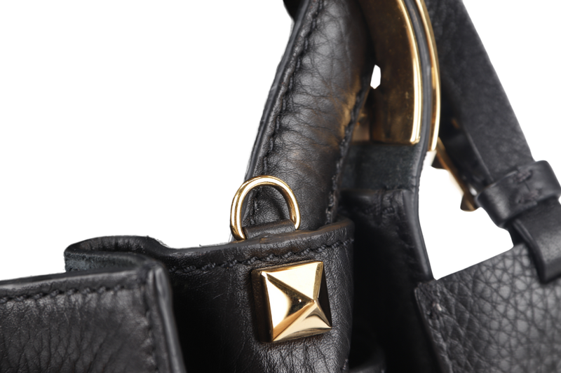 VALENTINO GARAVANI MY ROCKSTUD FRAME BAG MEDIUM BLACK CALFSKIN LEATHER GOLD HARDWARE WITH STRAP AND DUST COVER