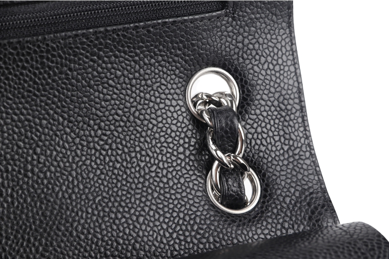 CHANEL CLASSIC FLAP JUMBO (1524xxxx) BLACK CAVIAR SILVER HARDWARE WITH CARD AND DUST COVER