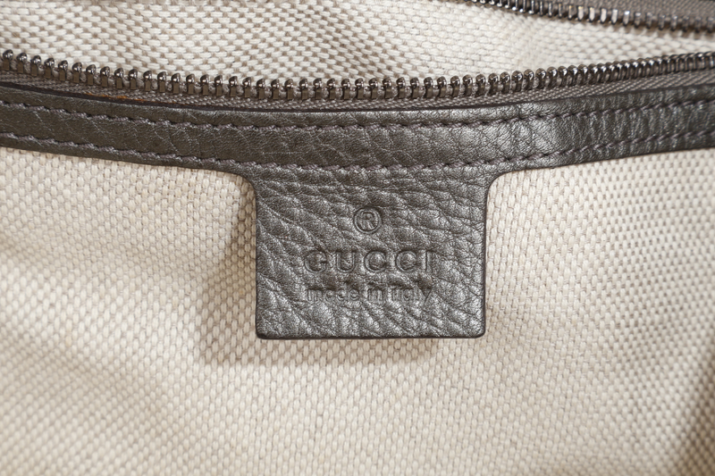 GUCCI SOHO INTERLOCKING G TOTE BAG DARK GREEN LEATHER RUTHENIUM HARDWARE WITH DUST COVER