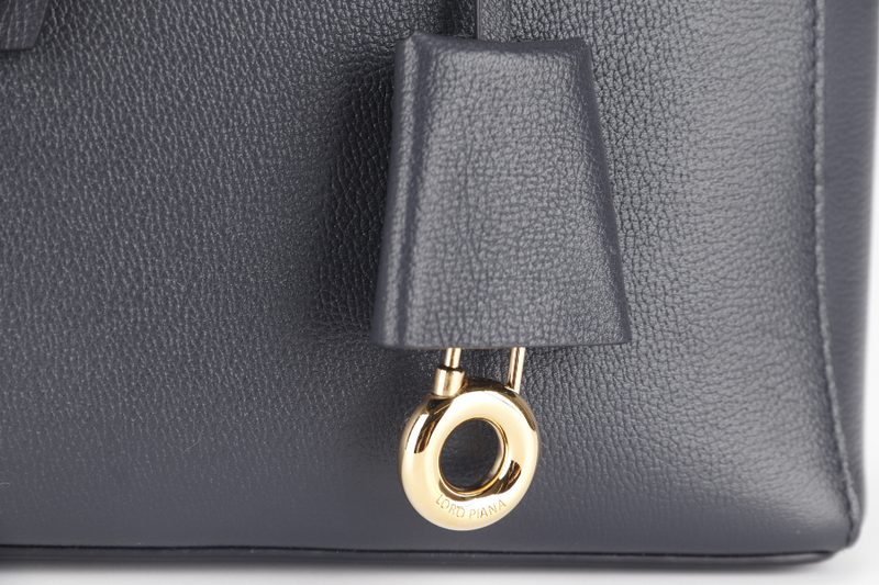 LORO PIANA L27 NAVY BLUE GRAINED CALFSKIN GOLD HARDWARE WITH DUST COVER, LOCK AND BOX