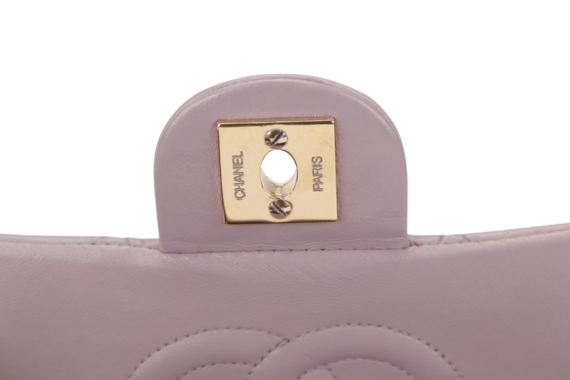 CHANEL VINTAGE CLASSIC FLAP MINI SQUARE (795xxxx) LILAC LAMBSKIN GOLD HARDWARE WITH CARD AND DUST COVER