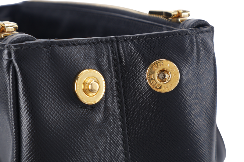 PRADA BN1801 DOUBLE ZIP SATCHEL BAG BLACK SAFFIANO LEATHER GOLD HARDWARE WITH STRAPS, CARD AND DUST COVER