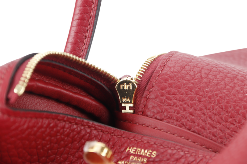 HERMES LINDY MINI 20 STAMP Y (YEAR 2020) ROUGE GRENAT CLEMENCE LEATHER GOLD HARDWARE WITH DUST COVER AND BOX