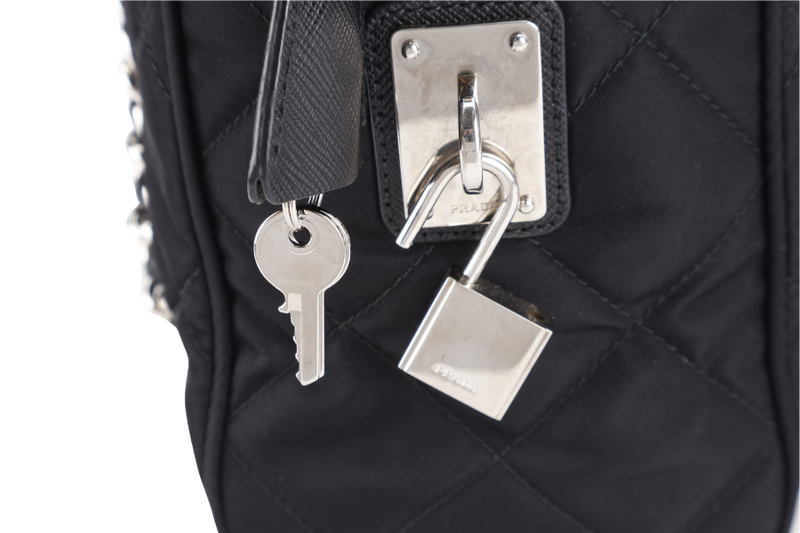 PRADA BAULETTO TESSUTO BLACK NYLON CHAIN SILVER HARDWARE WITH LOCK & KEYS AND DUST COVER