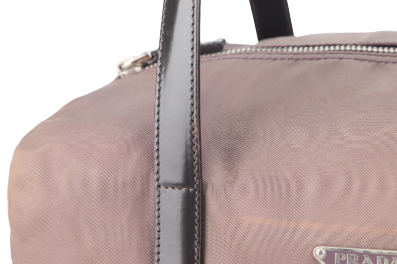 PRADA BR2509 BOSTON BAG DUSTY PURPLE NYLON SILVER HARDWARE WITH DUST COVER