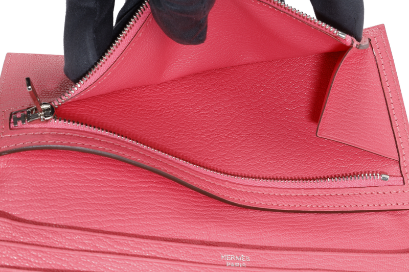 HERMES BEARN WALLET ROUGE PIMENT STAMP X (YEAR 2016) CHEVRE LEATHER SILVER HARDWARE WITH BOX NO DUST COVER