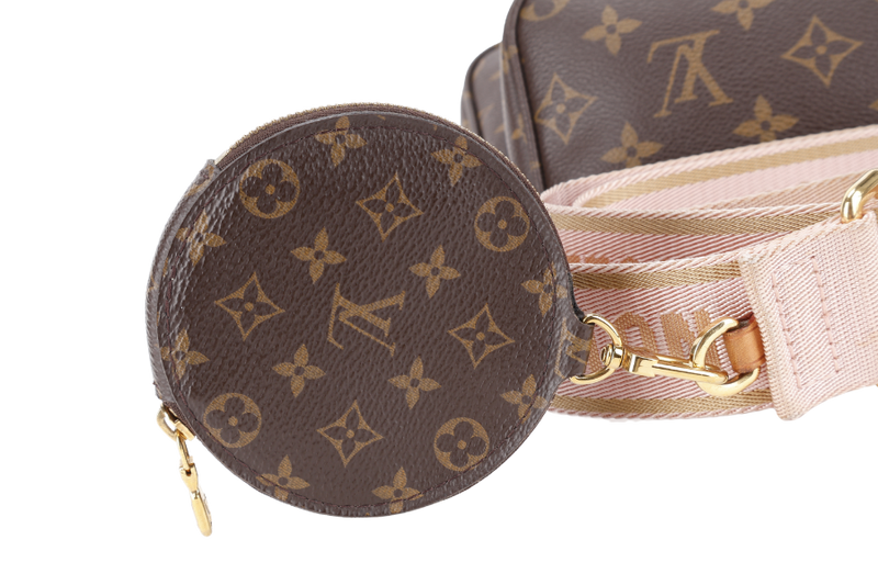 LOUIS VUITTON MULTI POCHETTE ACCESSORIES MONOGRAM CANVAS GOLD HARDWARE WITH PINK STRAPS AND DUST COVER