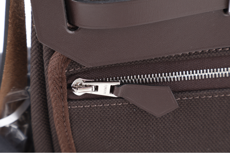 HERMES MINI HERBAG STAMP W (YEAR 2024) EBENE TOILE SILVER HARDWARE WITH DUST COVER