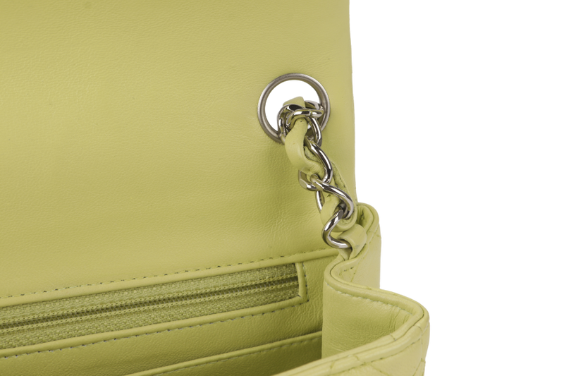 CHANEL CLASSIC FLAP MINI LIME (1468xxxx) LAMBSKIN SILVER HARDWARE NO CARD WITH DUST COVER