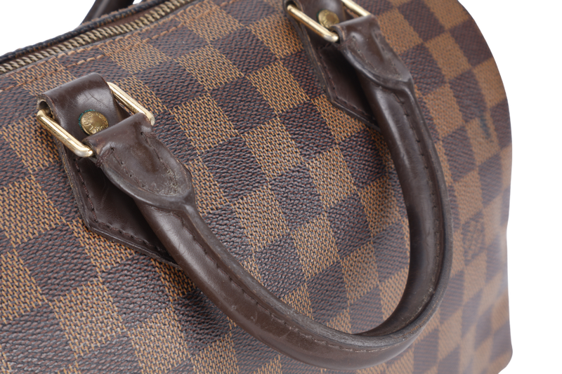 LOUIS VUITTON SPEEDY 25 DAMIER EBENE GOLD HARDWARE WITH KEYS&LOCK AND DUST COVER