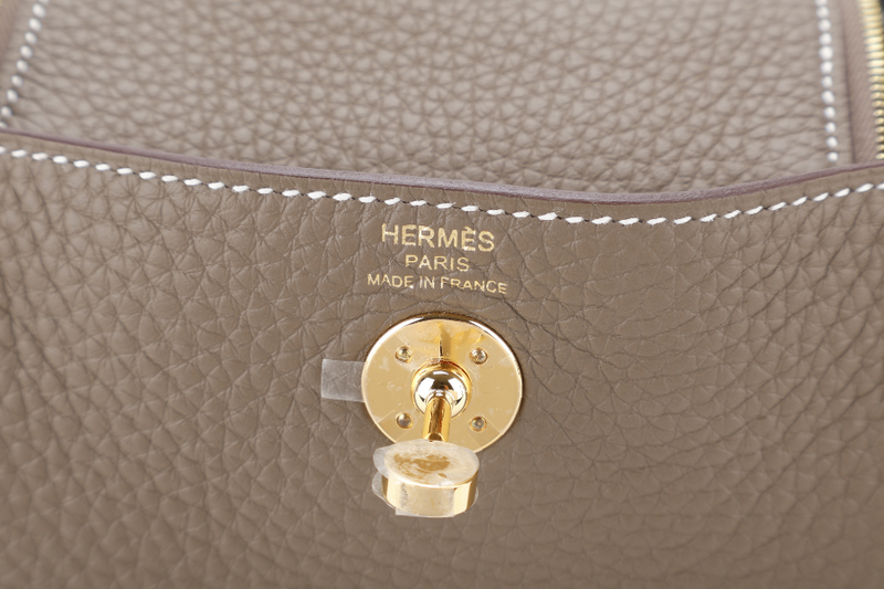 HERMES MINI LINDY ETOUPE COLOR STAMP K (YEAR 2025) CLEMENCE LEATHER WITH DUST COVER