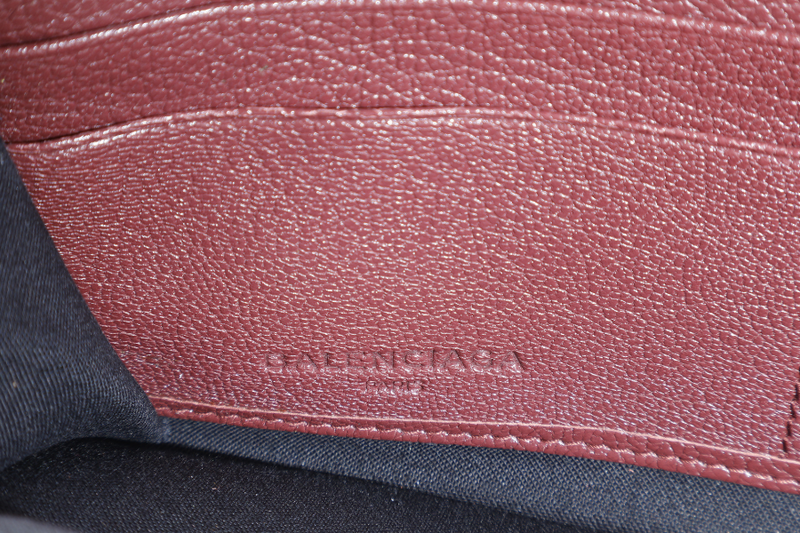 BALENCIAGA EDGE CONTINENTAL MAROON LEATHER ZIPPY WALLET SILVER HARDWARE WITH DUST COVER